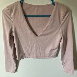 Elegant V-Neck Long Sleeve Blouse - Light Pink